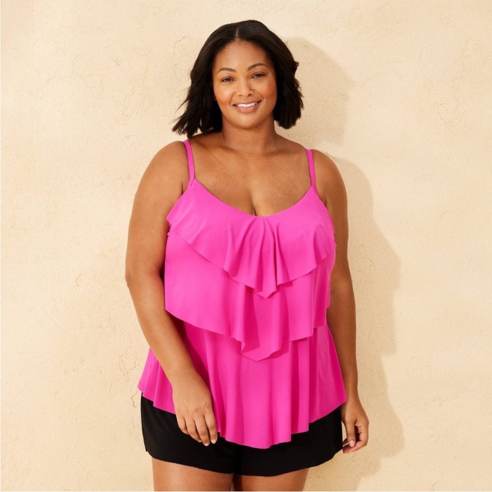 Shade & Shore Women's Tiered Ruffle Tankini Top - Shade & Shore Pink 2X